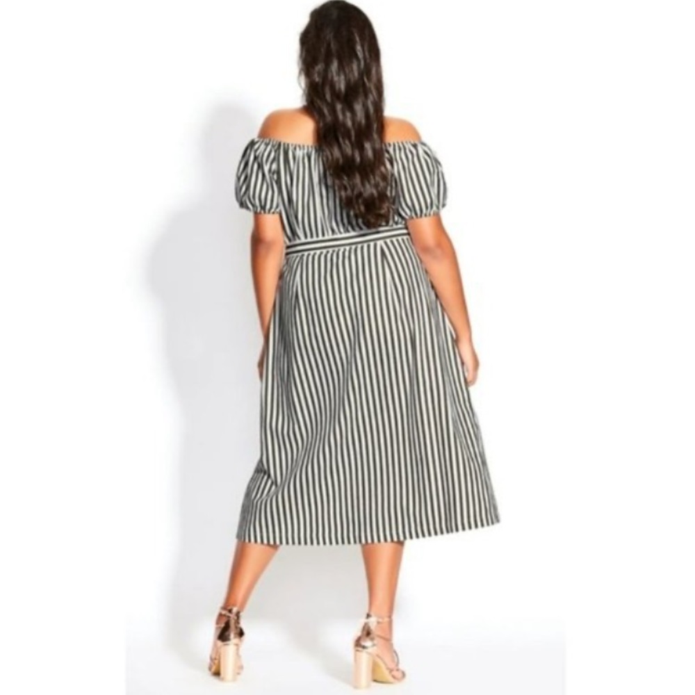 Striped Off-Shoulder Tie Waist Dress - Picture 2 of 4